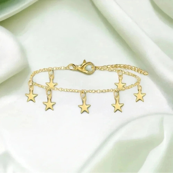 Gold Star Charm Anklet Bracelet - Picture 2 of 5
